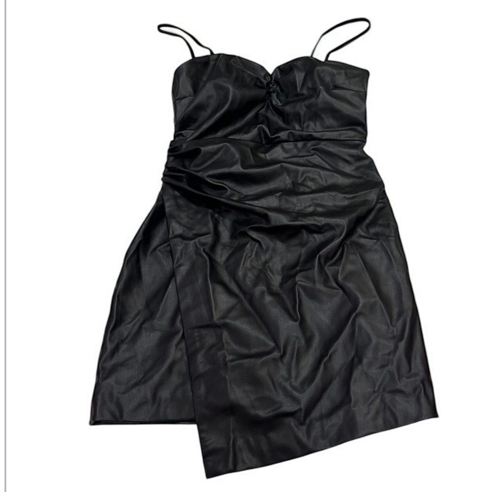 NWOT Zara Faux Leather Asymmetrical Mini Dress Black Medium